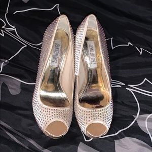 Tan heels with gemstones